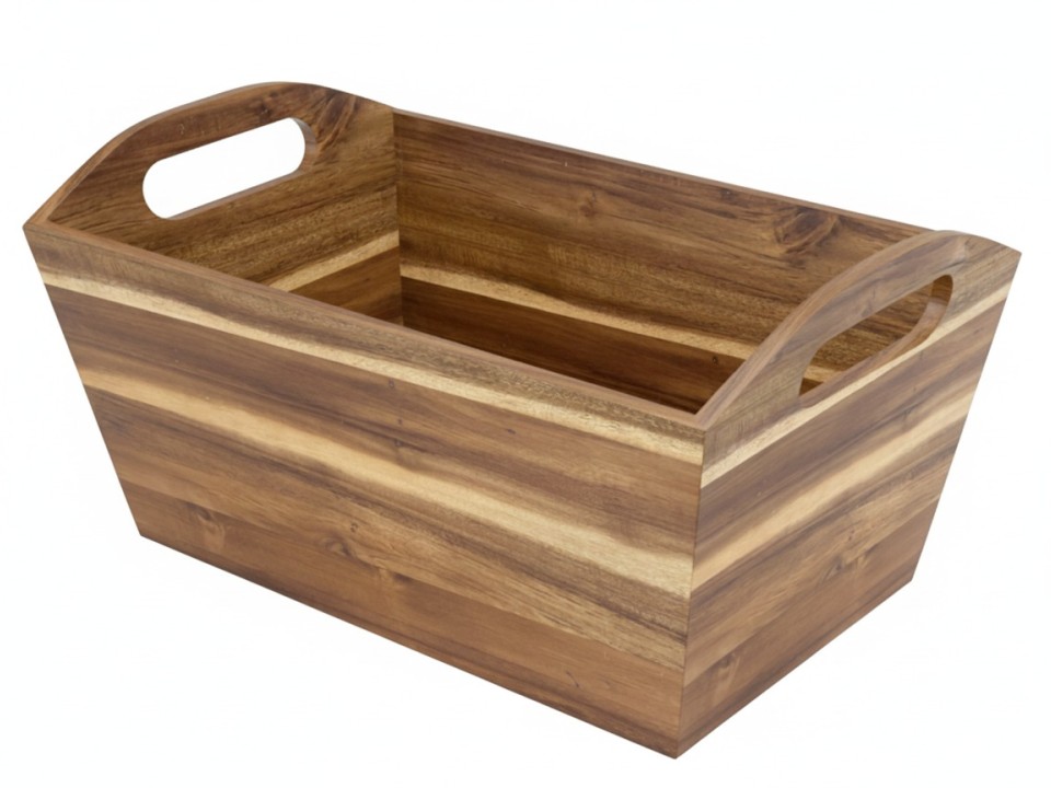Acacia Wood Storage Bin with Integrated Handles - Versatile Organization